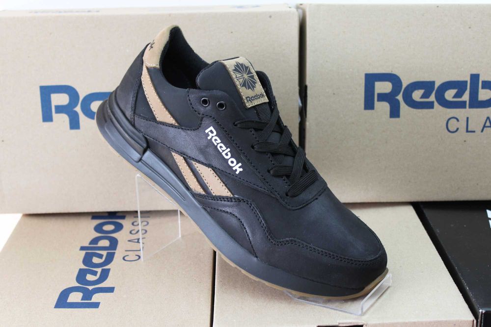 Reebok - кожаные черные кроссовки туфли кросівки  (код:18-25чер/койот)