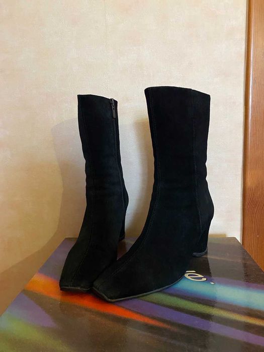 Сапоги замшевые, женские, зимние, натуральный мех, 37. Словения.