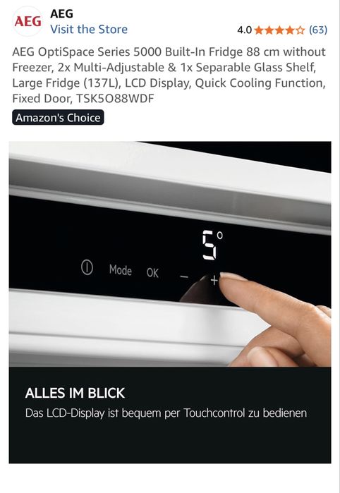 Вбудований холодильник AEG OptiSpace Series 5000
