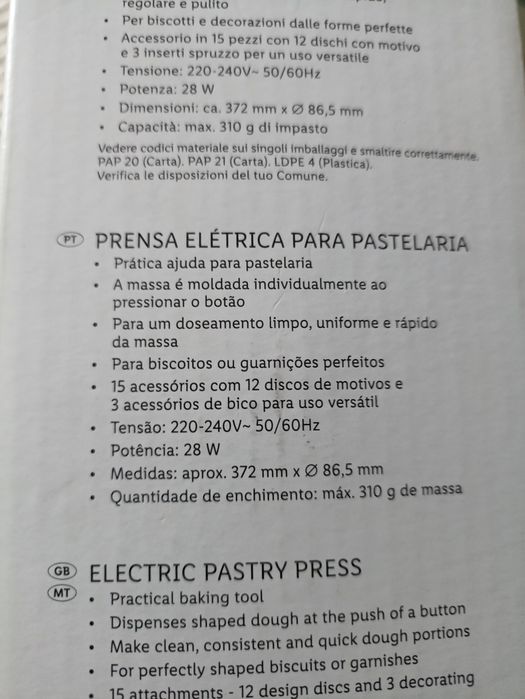 Prensa elétrica para para pastelaria, silvescrest