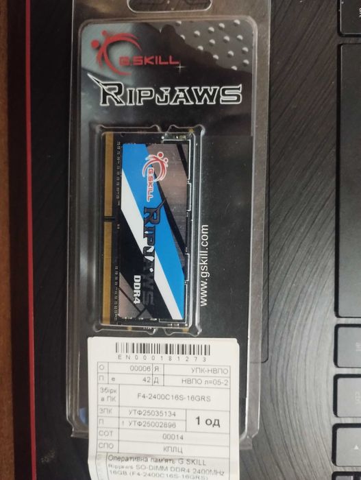 Оперативна пам'ять для ноутбука G.Skill DDR4 SO-DIMM 16ГБ 2400 МГц