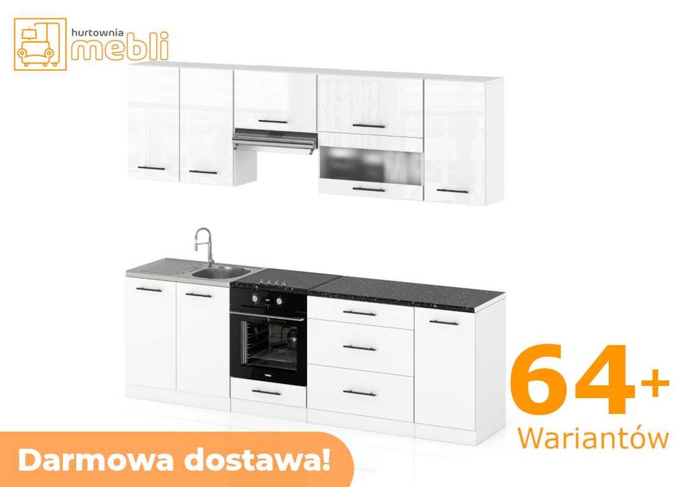 Meble Kuchenne z Blatem 2.6m Marocco Biały Połysk Promocja