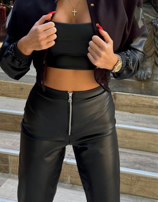 Брюки лосины S/M кожа на тонком флисе со змейкой