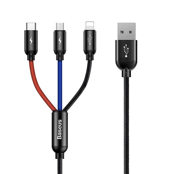 Kabel Baseus Three Primary Colors 3w1 USB-A - micro USB / Lightning /