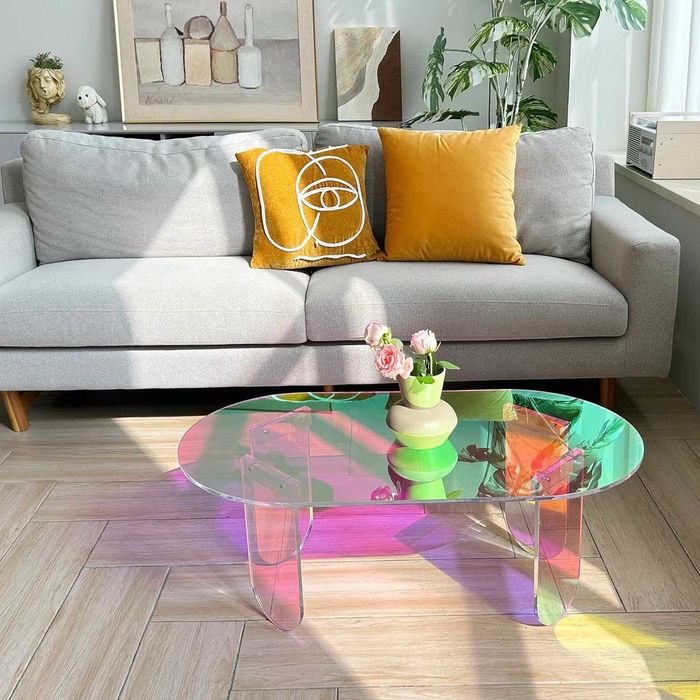 Mesa de apoio centro café oval  95 x 50 x 36 cm com efeitos luz   NOVO