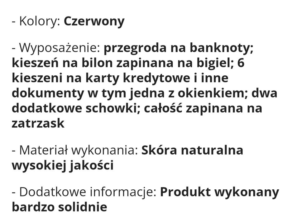 Portfel damski NOWY!!! czerwony skóra naturalna