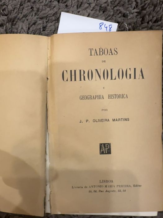 livro raro TABOAS DE CHRONOLOGIA GEOGRAPHIA HISTORICA por J. P. Oliveira Martins