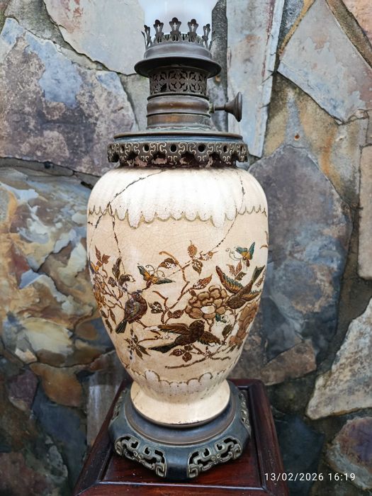 Candeeiro Petróleo Cerâmica e Bronze Satsuma Séc XIX Japão