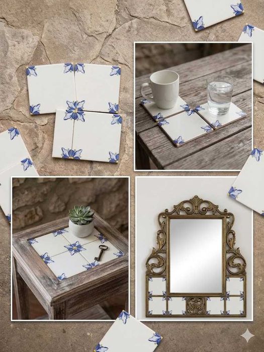 Lote 8 Azulejos Decorativos 15x15 - Ideais para Artesanato ou Restauro