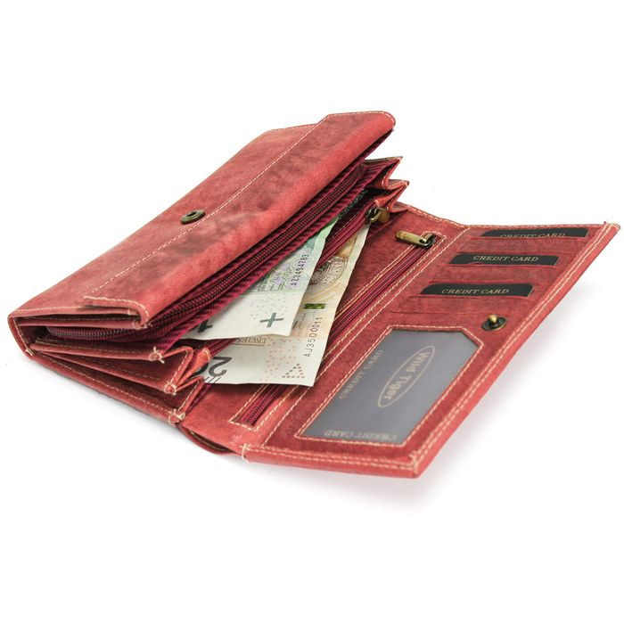 portfel damski skóra nubuk wild tiger - ciemnoczerwony