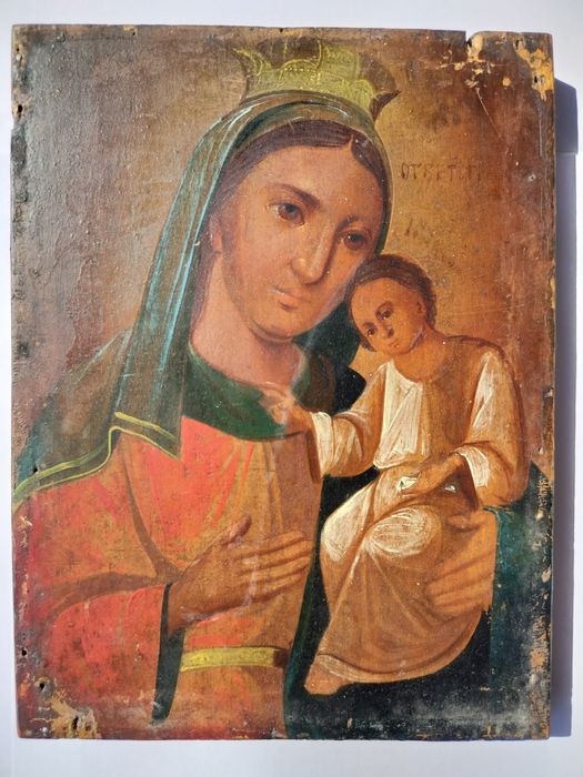 Stara prawosławna ikona pisana na desce Matka Boska Maryja