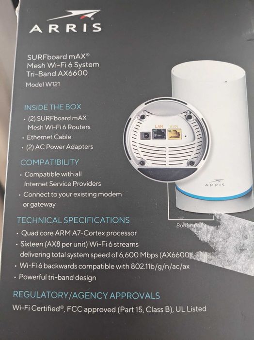 ARRIS SURFboard mAX Mesh Wi-Fi6 System (W121,AX6600,4x4,up to 4.8Gbps)