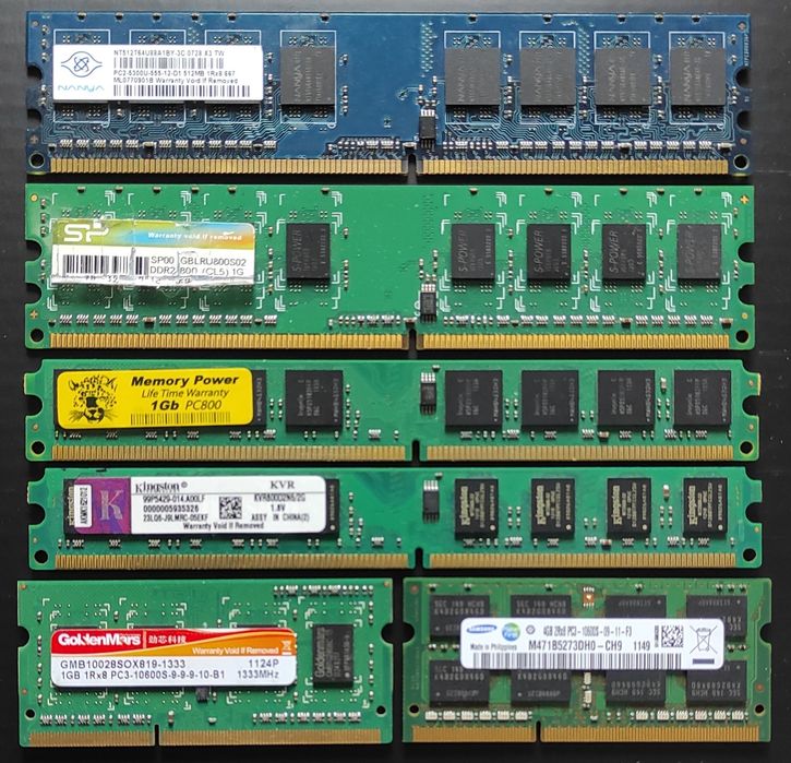 Рабочая оперативная память DDR2-512Mb/1Gb/2Gb, DDR3-1Gb/4Gb