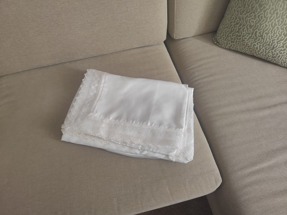Jogo de Lençóis PIUBELLE em cetim branco com Renda para cama de casal – NOVO
