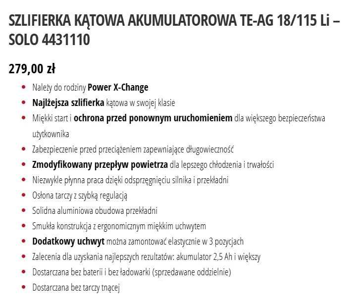 Einhell szlifierka kątowa TE-AG 18/115 Li-Solo