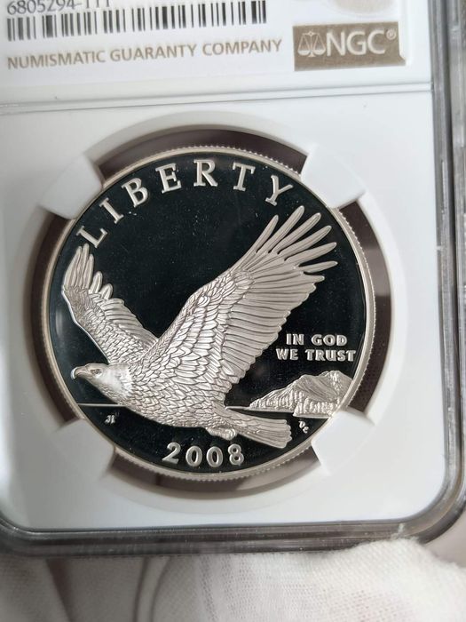 1 $ США 2008р. Білоголовий орлан. ПРУФ. Грейд PF69 NGS.СЛАБ. СРІБЛО