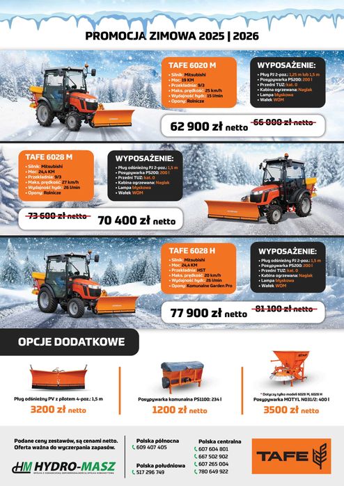 Ciągnik komunalny do odśnieżania TAFE 19 KM pług posypywarka PROMOCJA!