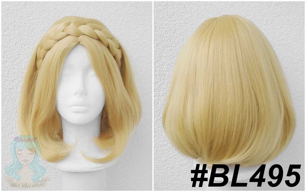 Krótka blond peruka z przedziałkiem warkoczem Zelda cosplay wig żółta