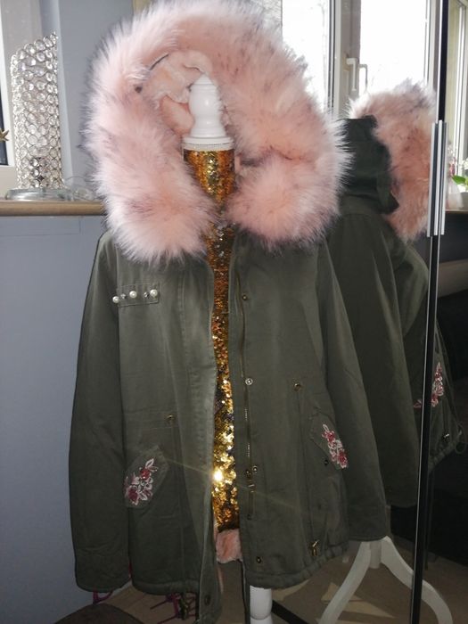 Kurtka parka khaki cyrkonie 38 40