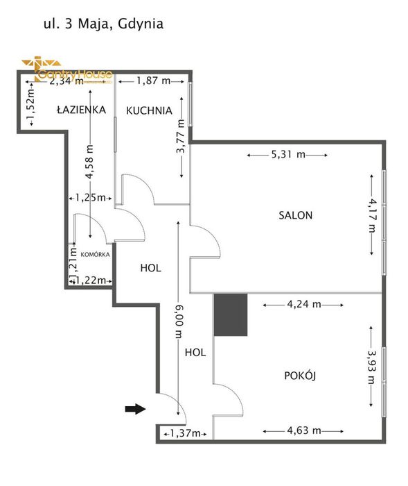 2 pokojowe mieszkanie 66,66m2 w centrum Gdyni