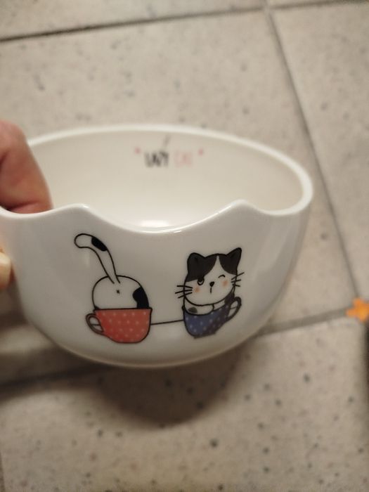 Nowe białe ceramiczne miski dla kota