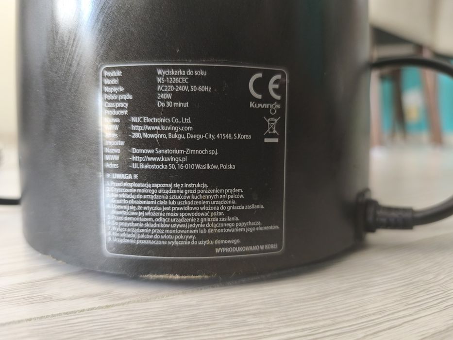 Wyciskarka wolnoobrotowa Kuvings EVO820 Plus / Stan bardzo dobry+ Akcesoria