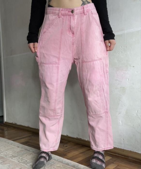 Джинсы розовые мом