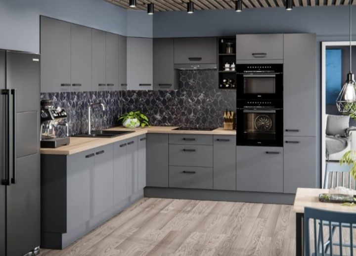 Kuchenny Zestaw Nessa Antracyt 250 na 280 cm. z Blatem 38 mm.