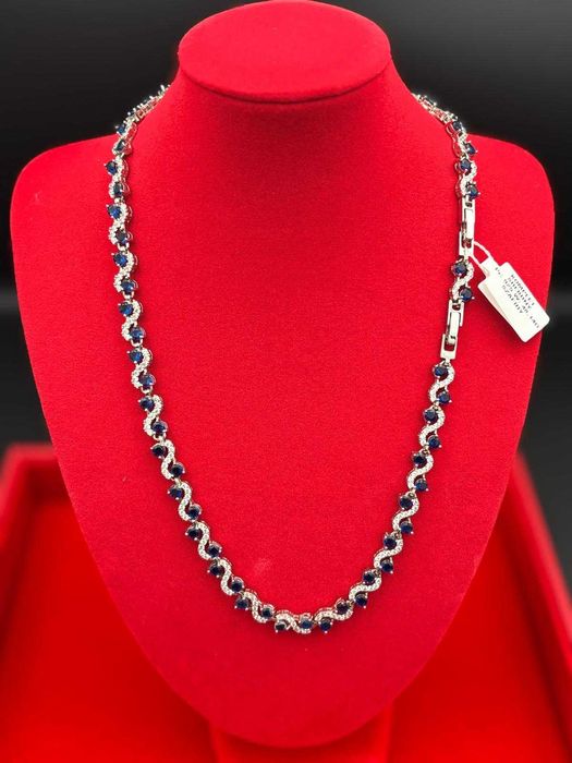 Komplet srebrnej biżuterii z szafirami próba 925 Ekskluzywny 48,14 g