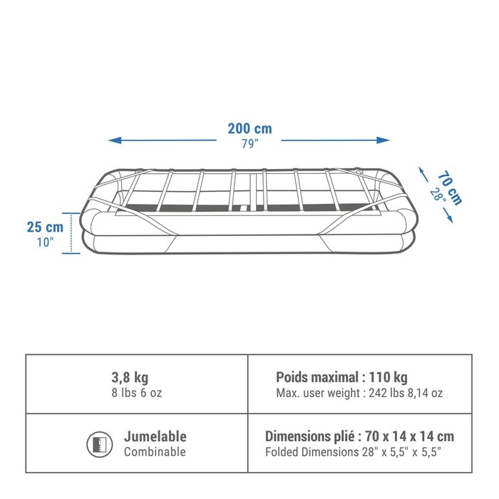 CAMA DE CAMPISMO - SOMMIER INSUFLÁVEL - CAMP BED AIR 200 CM - 1 PESSOA