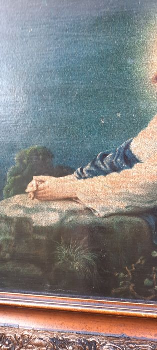 Antyk, przepiękny obraz przedstawiajacy rozmyślającego Pana Jezusa