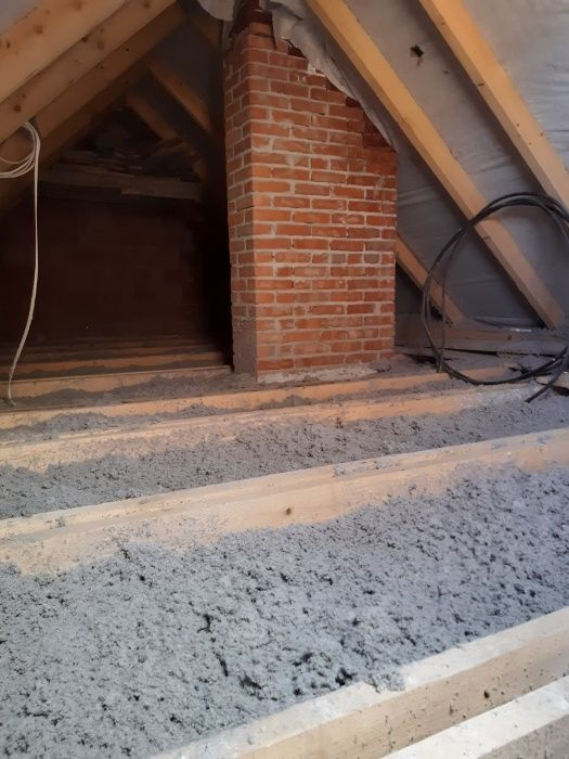 Ocieplenie, docieplenie, izolacja poddasza, dachu celuloza piana pur