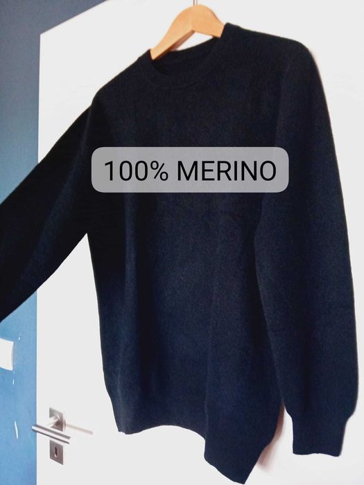 Czarny męski sweter z wełny merino, rozmiar M – nowy, bezszwowy