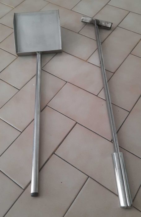 Tenaz e pá para lareira, em aço inoxidável