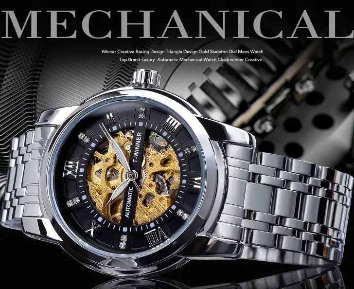Чоловічий наручний механічний годинник часы Winner Skeleton GMT1193