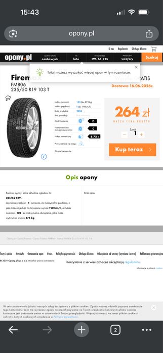 235/50 R19 103T  4 szt jak nowe firemax