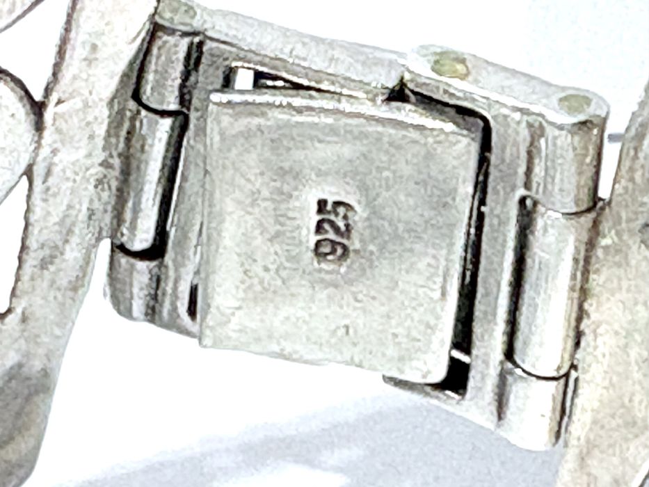 Magnífica larga pulseira/bracelete em prata contrastada com marcasitas