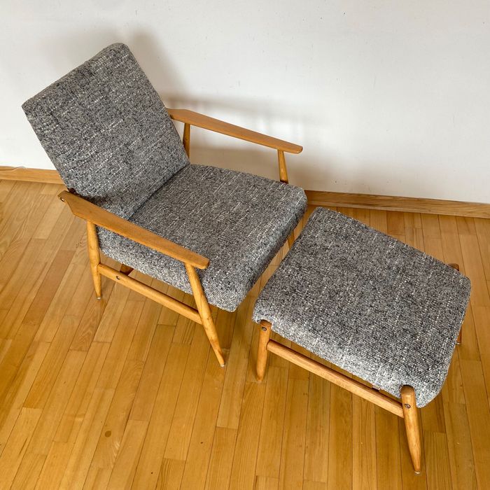 Oryginał Fotel lisek PRL melanżowa szaro beżowa Henryk Lis 2