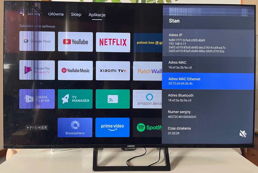 Telewizor XIAOMI L55M7-EAEU (uszkodzona matryca) – NA CZĘŚCI