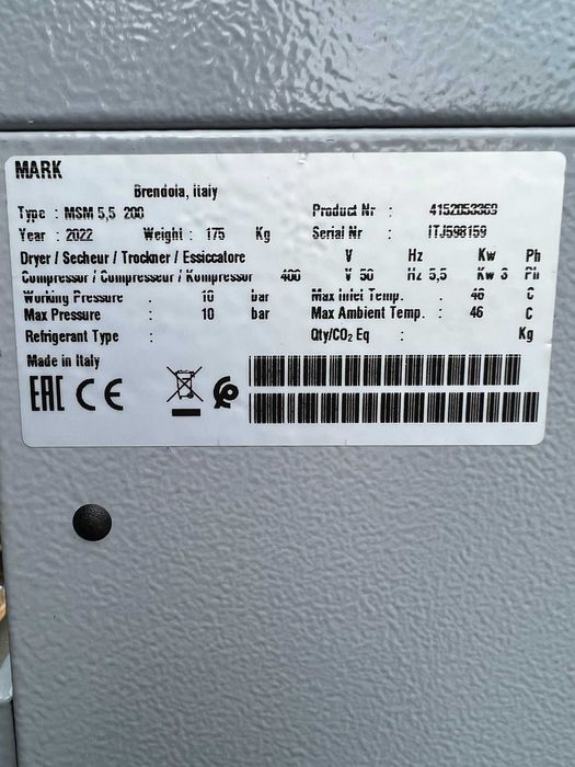 Sprężarka śrubowa MARK MSM 5.5 200, 5,5kW. 0.7m³ S011935