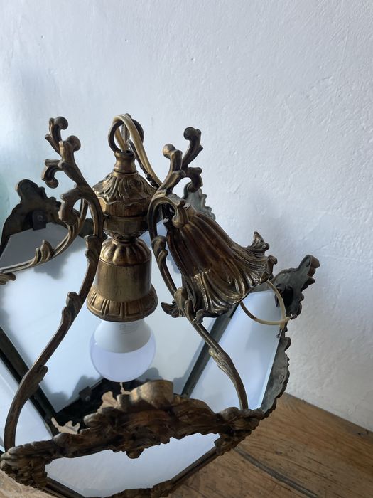 Stara lampa wisząca klosz żeliwna mosiężna solidna vintage PRL
