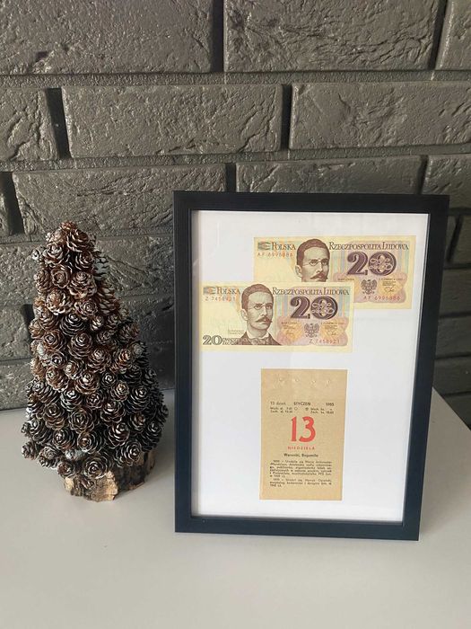 Prezent 40 ROCZNICA, URODZINY, kartka kalendarza 1986 z banknotami