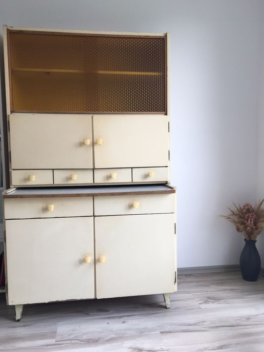 Komoda prl wysoka duża 2 części drewniana 175 x 100 cm kredens babci