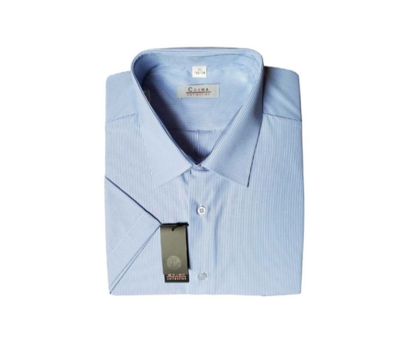 Koszula męska Cosma, krótki rękaw, błękitna, paski rozmiar 4XL