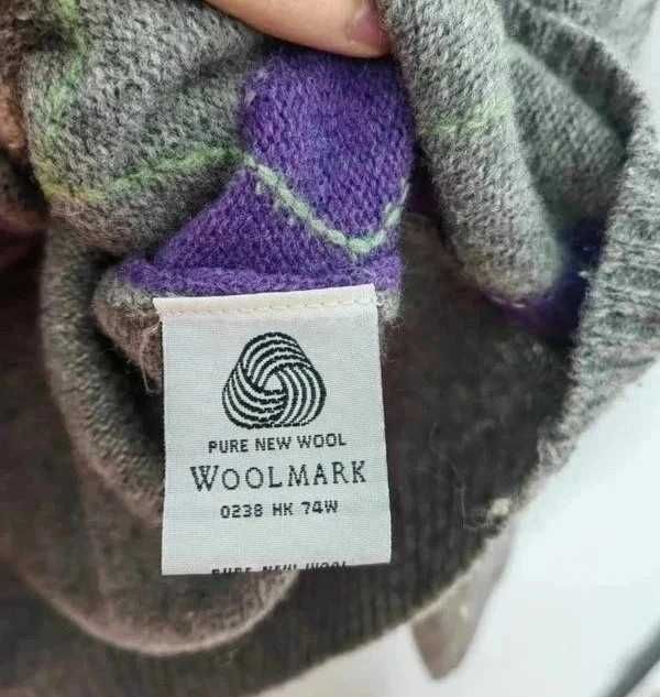 Sweter szary wełniany w romby montego woolmark 44 XXL zimowy wool