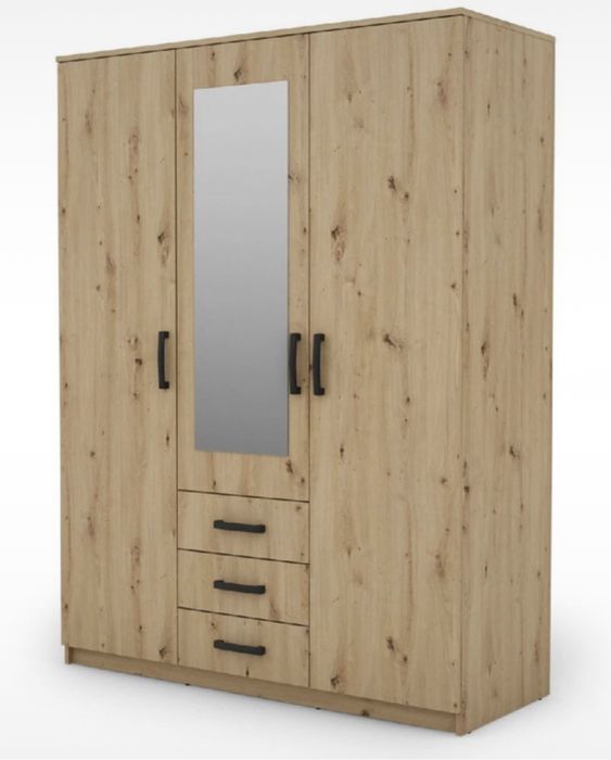 Roupeiro de 3 portas com espelho e gavetas desmontado