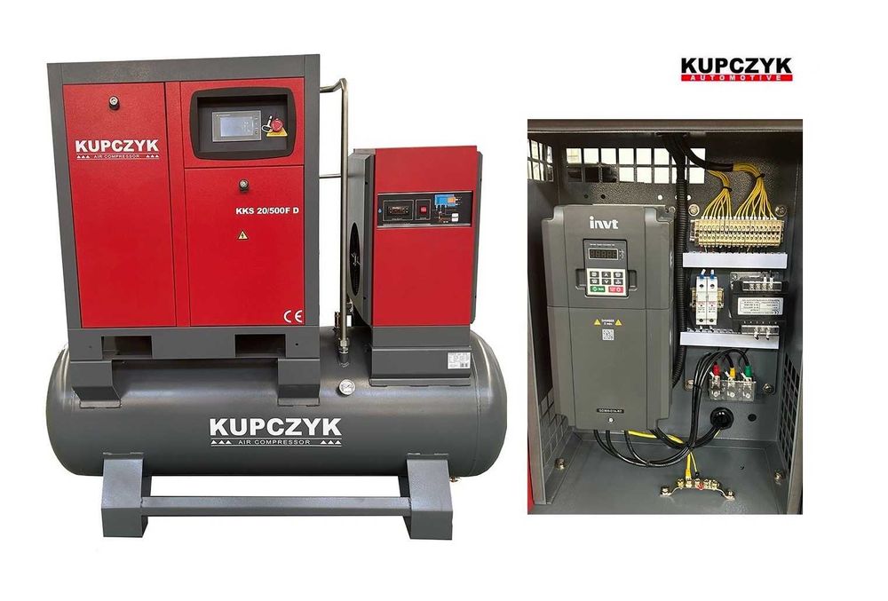 Kompresor śrubowy 2200 l/min 15 KW Falownik Osuszacz Filtry Kupczyk