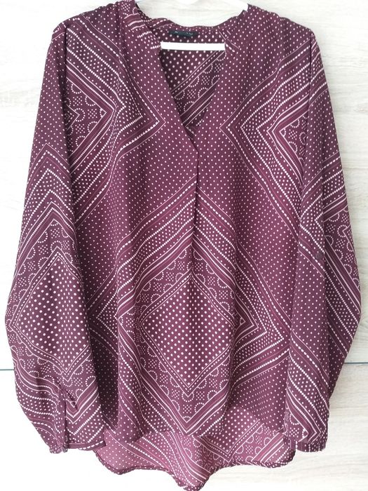 Bordowa bluzka XL w kropki hippie boho