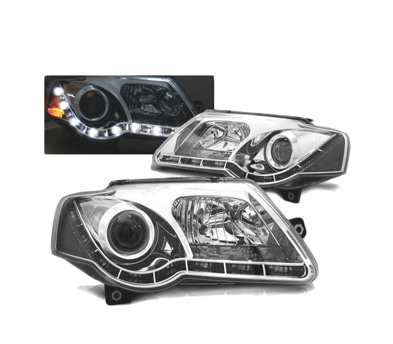 FARÓIS TRU DRL PARA VOLKSWAGEN VW PASSAT B6 3C 05-10 CROMADOS