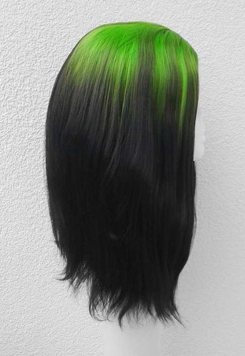 Peruka czarna zielony odrost z przedziałkiem Billie Eilish cosplay wig